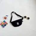 Marsupio in nylon nero per bambini con toppa fashion e tracolla regolabile pratica - Nero