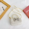 Mini sac à main blanc pour filles avec perles, bordure en dentelle et nœud strass - Blanc Horizontal