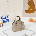 Beige mini schelpvormige crossbodytas voor meisjes met glanzende zilveren strass en ketting - Khaki