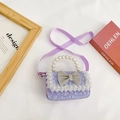 Sac à main violet pour enfant avec dentelle, poignée perle et nœud en strass - Horizontal Violet