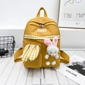 Ginger yellow kids canvas backpack with cute rabbit ears and plush bunny pendant - Yellow