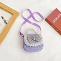 Cute purple jacquard mini bag with lace trim, pearl handle and sparkling bow - Vertical Purple