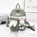 Grey children's backpack with cute checkered bunny ears and a plush rabbit charm - Green