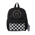 Leichter Kinderrucksack in Schwarz mit Schachbrettmuster und gelbem Smiley-Gesicht-Design - Schwarz
