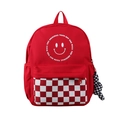 Leichter roter Kinderrucksack im Schachbrettmuster mit Smiley-Grafik und Hasen-Anhänger - Rot