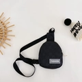 Black checkered nylon chest bag for children with adjustable strap and Fashion label - Black