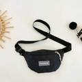 Quilted black kids fanny pack with adjustable strap and fashion label for boys and girls - Black