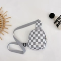 Kids checkerboard crossbody chest bag in gray and white with a fashion label - Gray