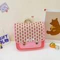 Zaino per bambini rosa con stampa floreale, fibbie metalliche e manico color crema - Orizzontale / Rosa