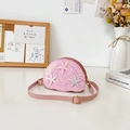 Pink sequin crossbody bag with colorful starfish decor and adjustable PU strap - Pink