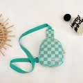 Mint green checkered crossbody chest bag for kids with adjustable strap and zip closure - Cyan