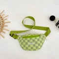 Light green checkered kids chest bag with FASHION logo and adjustable strap - Green