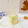 Mini bolso tipo cubo amarillo claro de cuero PU con un lazo grande para niñas - Amarillo
