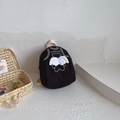 Black canvas children's backpack with white wings and Good Luck bear print - Large / Black