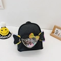 Süßer schwarzer Pailletten-Rucksack für Mädchen mit Herzfenster und bunten Flügeln - Schwarz