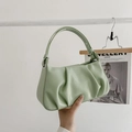 Light green pleated cloud shoulder bag in soft matte leather for a minimalist style - Green
