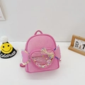 Pink glitter preschool backpack with heart window and laser wings for little girls - Rose Red