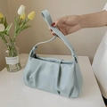 Fashionable light blue ruched cloud shoulder bag with pleated PU leather detail - Blue