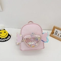 Pink glittery nursery backpack with heart window and colorful laser angel wings - Pink