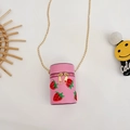 Pink cylinder strawberry crossbody bag with golden chain strap for girls - Rose Red