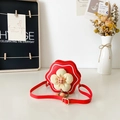 Rode bloemen mini crossbody tas voor meisjes met crème witte stoffen bloem detail - Rood