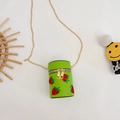 Cute lime green cylinder crossbody bag with embroidered strawberries and gold chain - Green
