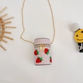 Rosafarbene Zylindertasche mit Erdbeerstickerei und goldener Kette für Mädchen - Rosa