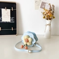 Cute light blue flower-shaped PU mini crossbody bag with a white plush floral ornament - Blue