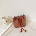 Brown bucket bag with silver rhinestones and metal chain strap for girls - Brown