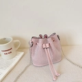 Pink rhinestone bucket bag for girls with silver chain strap and drawstring closure - Pink