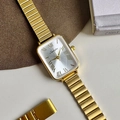 Elegant Sunlifex rectangular gold watch for women with roman numerals and metallic strap - Gold White Face