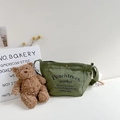 Borsa a tracolla in tela verde militare per ragazzi con stampa di lettere vintage - Verde