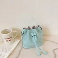 Mini mint green rhinestone bucket bag for girls with silver metal chain strap - Green