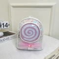 Cute white sequin mini backpack for girls with pink lollipop spiral and mesh bow detail - White