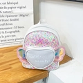White girls backpack with colorful sequins, heart pocket and iridescent wings detail - White