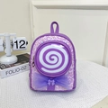 Cute purple sequin backpack for girls featuring a lollipop swirl and tulle bow accent - Purple