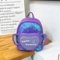 Kids purple sequin backpack with heart pocket and rainbow butterfly wing accents - Purple