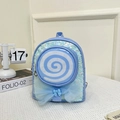 Cute light blue sequin backpack for girls featuring a lollipop swirl and mesh bow - Blue