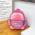 Pink sequin girls backpack with heart-shaped pocket and glittery wing accents - Rose Red