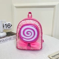 Pink sequin toddler backpack with lollipop swirl pattern and tulle bow decoration - Rose Red