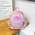 Pink sequin backpack for girls featuring glitter heart pocket and butterfly wings - Pink
