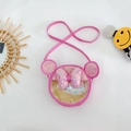 Pink cartoon round mini crossbody bag for girls with sequin ears and bow detail - Rose Red
