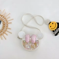 Cute white sequin bow crossbody bag for girls with glitter heart filler and cartoon ears - White