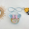 Cute blue round crossbody bag for girls with glitter ears and pink sequin bow - Blue