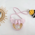 Mini sac bandoulière rose pour filles avec oreilles rondes, nœud brillant et paillettes - Rose
