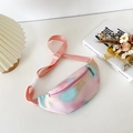 Kinder Hüfttasche aus PU-Leder mit Farbverlauf in Pink und Cyan und verstellbarem Gurt - Rosenrosa