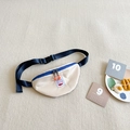 Riñonera infantil de lona crema con cremallera azul y detalles naranja para niños - Blanco