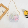 Blue lace children's handbag with Elsa doll, pearl handle and gold chain strap - White