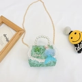 Green lace mini bag with Elsa doll, pearl handle, and gold chain for young girls - Green