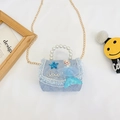 Sac à main princesse Elsa pour enfants en dentelle bleue avec poignée en perles - Bleu